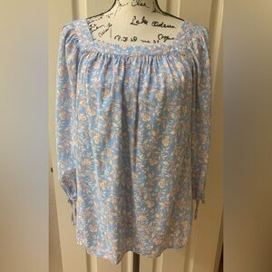 LC Lauren Conrad Blue and Peach Floral Peasant Top